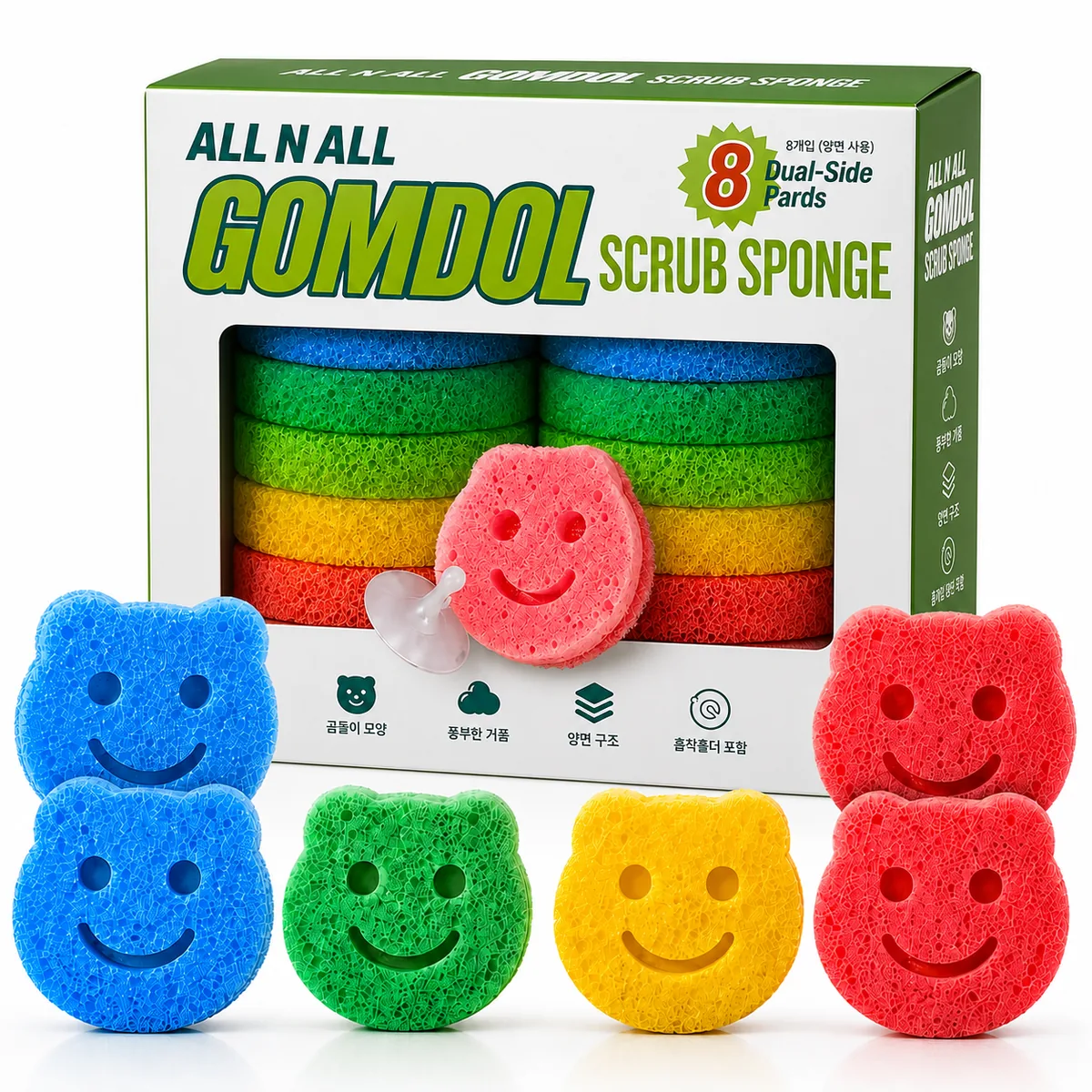 ALL N ALL 곰돌 스마일 스크럽 주방 양면 수세미 8P 흡착 홀더 가격 추이 ALL N ALL 곰돌 스마일 스크럽 주방 양면 수세미 8P 흡착 홀더 - 최저가 6,900원