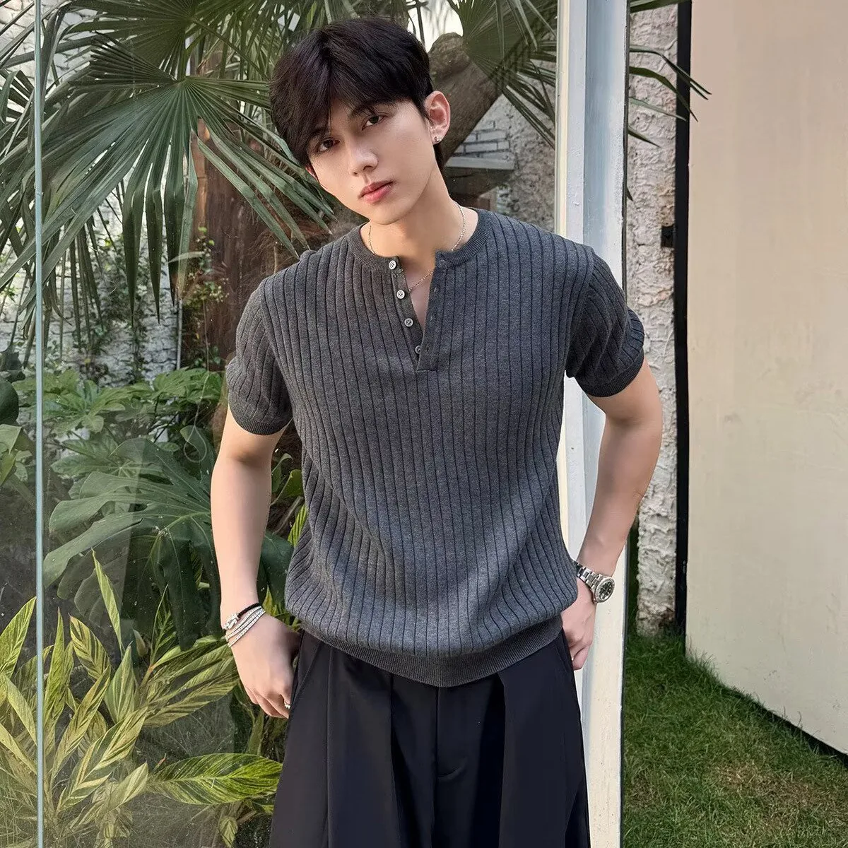 ANYOU 여름 남자 헨리넥 티셔츠 와플 니트 반팔 머슬핏 가격 추이 ANYOU 여름 남자 헨리넥 티셔츠 와플 니트 반팔 머슬핏 - 최저가 12,500원