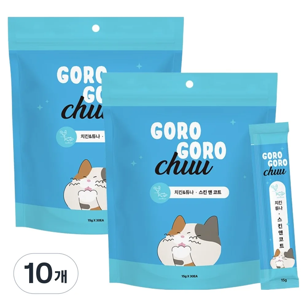 gorogoro 고양이 츄 치킨 튜나 스킨 앤 코트 짜먹는 간식 30p 가격 추이 gorogoro 고양이 츄 치킨 튜나 스킨 앤 코트 짜먹는 간식 30p - 최저가 53,100원