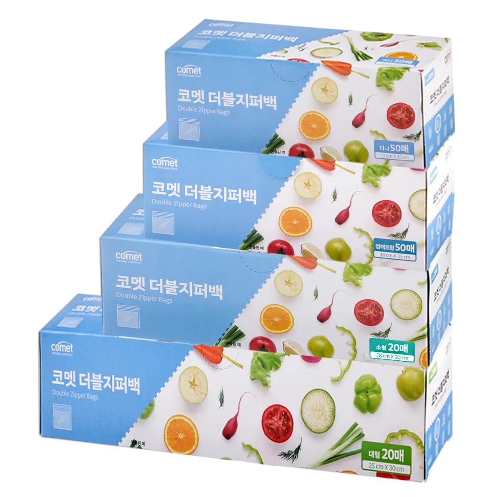 코멧 더블지퍼백 혼합 4종 세트 (미니 50p + 컴팩트 50p + 소형 20p + 대형 20p) 가격 추이 코멧 더블지퍼백 혼합 4종 세트 (미니 50p + 컴팩트 50p + 소형 20p + 대형 20p) - 최저가 8,890원