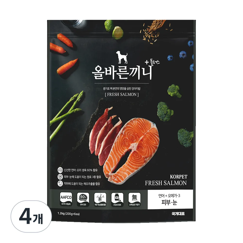 국개대표 강아지 올바른끼니 기능성 사료 피부/피모 1.2kg 4개 가격 추이 국개대표 강아지 올바른끼니 기능성 사료 피부/피모 1.2kg 4개 - 최저가 85,500원