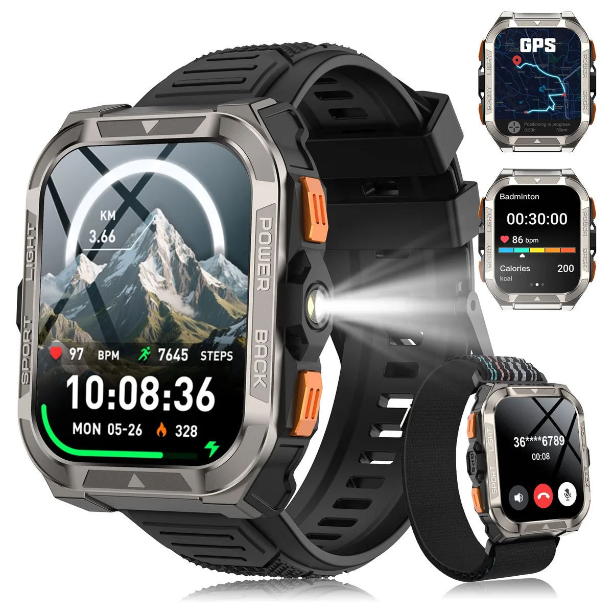 IOWODO W80 Pro 아웃도어 스마트워치 1.91" 터치 스크린 GPS 나침반 통화 메시지 알림 LED 손전등 블루투스 IP68 방수 검은색 가격 추이 IOWODO W80 Pro 아웃도어 스마트워치 1.91" 터치 스크린 GPS 나침반 통화 메시지 알림 LED 손전등 블루투스 IP68 방수 검은색 - 최저가 88,400원