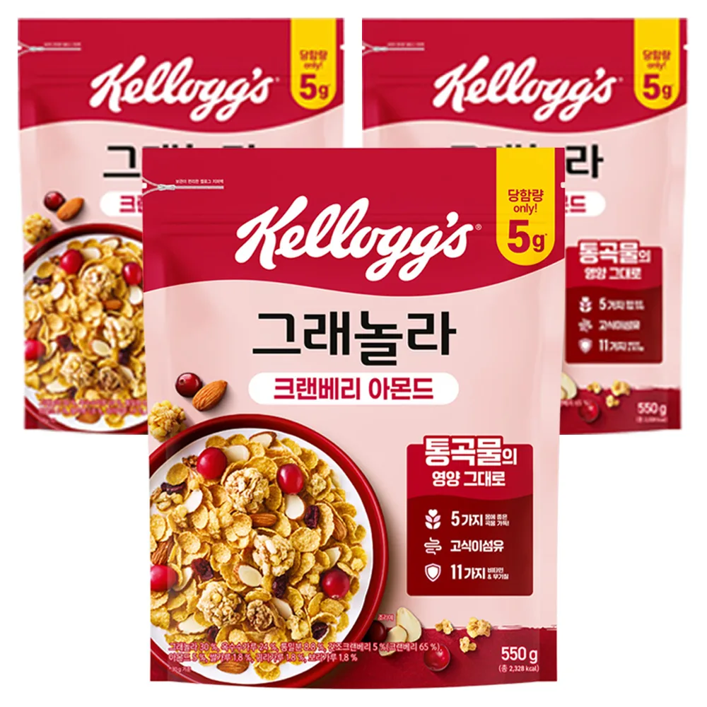 켈로그 크랜베리 아몬드 그래놀라 시리얼 550g 3개 가격 추이 켈로그 크랜베리 아몬드 그래놀라 시리얼 550g 3개 - 최저가 24,460원