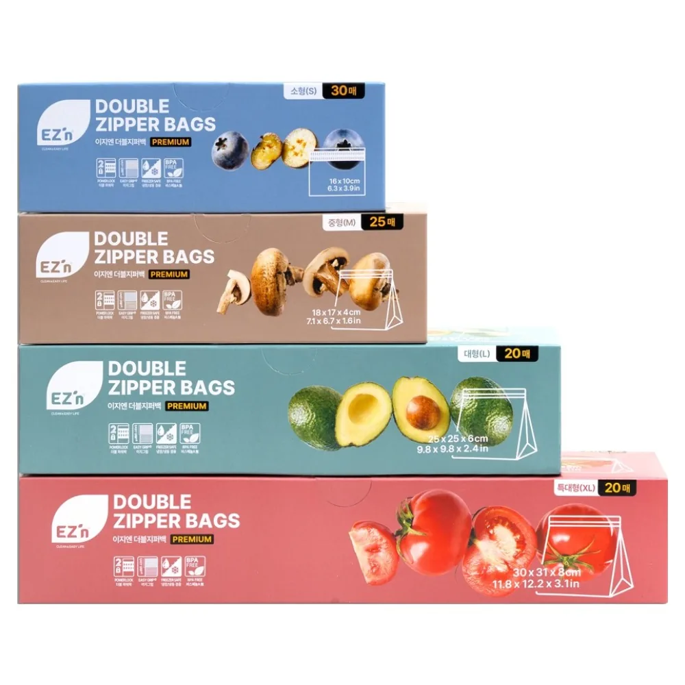 EZn 프리미엄 더블지퍼백 소형 30p + 중형 25p + 대형 20p + 특대형 20p 세트 가격 추이 EZn 프리미엄 더블지퍼백 소형 30p + 중형 25p + 대형 20p + 특대형 20p 세트 - 최저가 18,740원
