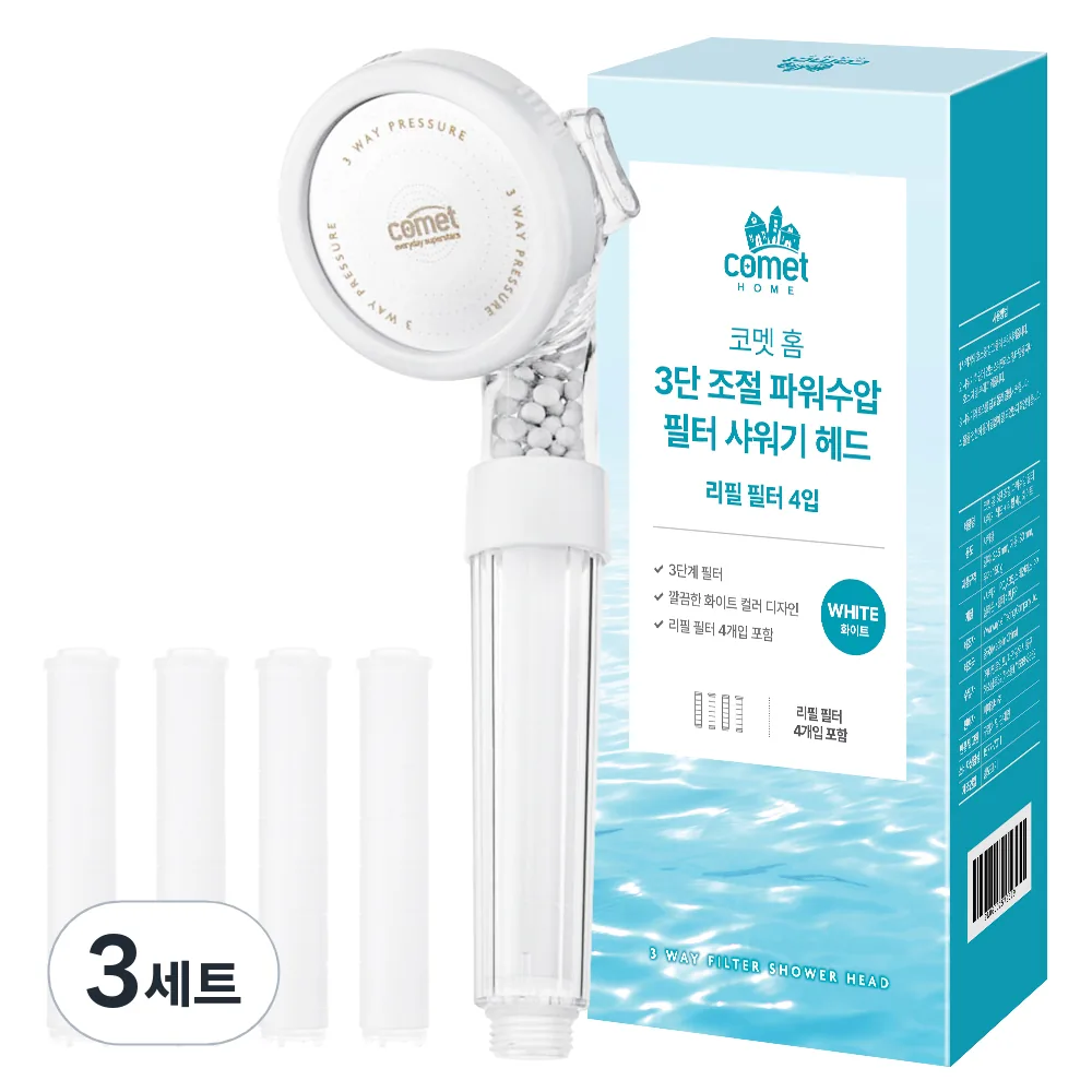 코멧 홈 3단 조절 파워수압 필터 샤워기 헤드 + 리필 4p 세트 가격 추이 코멧 홈 3단 조절 파워수압 필터 샤워기 헤드 + 리필 4p 세트 - 최저가 6,350원