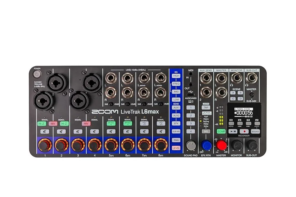 Zoom LiveTrak L6max 디지털 믹서 및 레코더 12채널 32비트 플로트 배터리 전원 콤보 입력 4개 스테레오 입력 8개 MIDI 이펙트 사운드 패드 가격 비교 Zoom LiveTrak L6max 디지털 믹서 및 레코더 12채널 32비트 플로트 배터리 전원 콤보 입력 4개 스테레오 입력 8개 MIDI 이펙트 사운드 패드