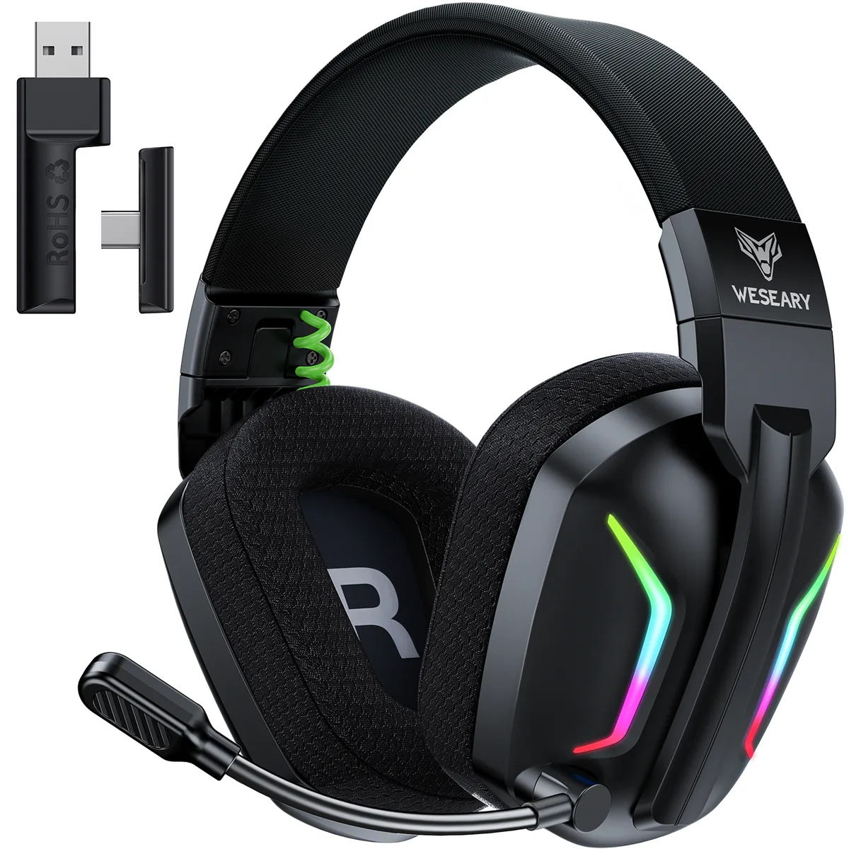 WESEARY 무선 게이밍 헤드셋 가상 7.1채널 듀얼 EQ 모드 초경량 2.4GHz 3D 사운드 노이즈 캔슬링 마이크 가격 추이 WESEARY 무선 게이밍 헤드셋 가상 7.1채널 듀얼 EQ 모드 초경량 2.4GHz 3D 사운드 노이즈 캔슬링 마이크 - 최저가 35,910원