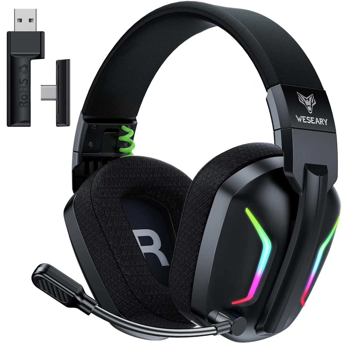 WESEARY 무선 게이밍 헤드셋 가상 7.1채널 듀얼 EQ 모드 초경량 2.4GHz 3D 사운드 노이즈 캔슬링 마이크 가격 추이 WESEARY 무선 게이밍 헤드셋 가상 7.1채널 듀얼 EQ 모드 초경량 2.4GHz 3D 사운드 노이즈 캔슬링 마이크 - 최저가 39,900원